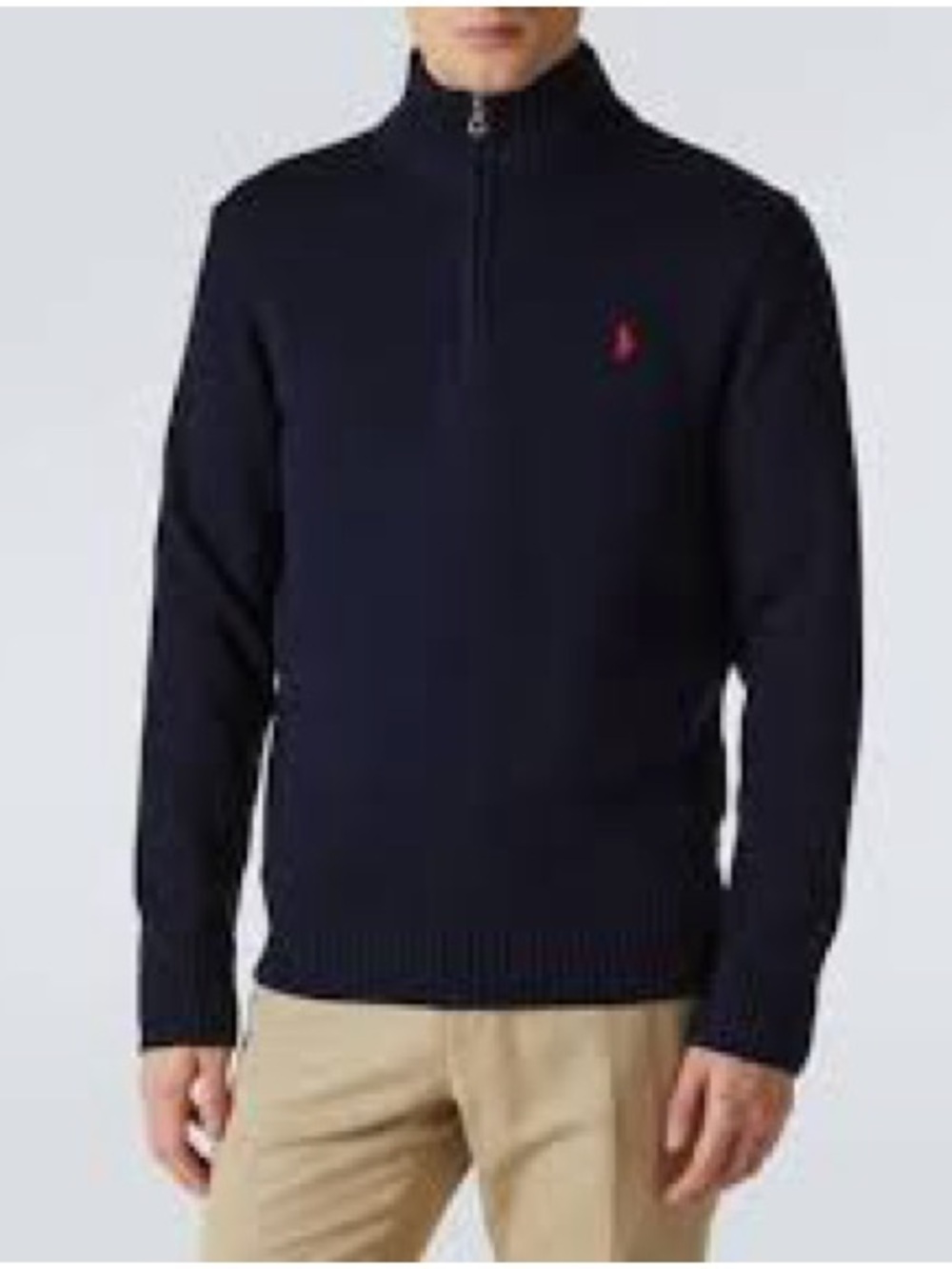 Ralph Lauren Navy Half-Zip Sweater with Red Polo Logo